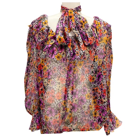 Dries Van Noten Magenta Multi Contera Floral Print Ruffled Blouse with matching